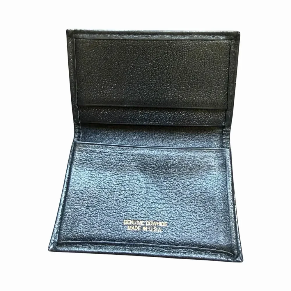 Vintage Genuine Cowhide Black Leather Business Card Holder Made in USA